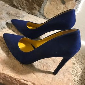 Blue Stiletto Pointed Toe Pumps Faux Suede Heels